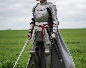 Armadura de caballero inspirada en Juana de Arco - Traje de cuerpo entero de placas de acero - Traje de cosplay medieval de fantasía para mujer - Armadura de guerrero Ren Faire