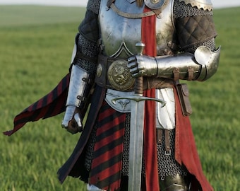 Traje de armadura medieval real del León Dorado: armadura corporal de caballero de acero a medida con casco de corona, disfraz de Halloween y película.