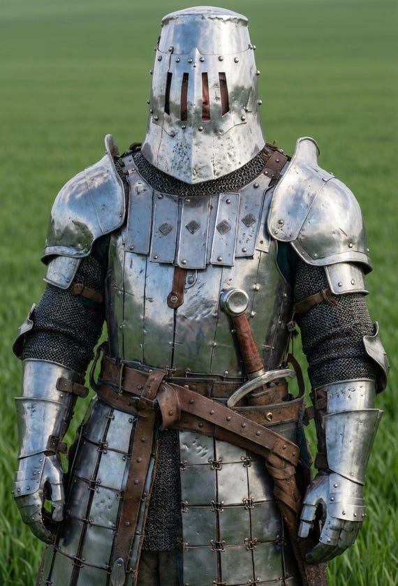 Medieval Templar Knight Full Body Armor Suit - Steel Plate Armor with Great Helm - Functional Knight Costume for Reenactment & Display