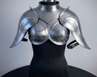 Female Fantasy Armor Breastplate & Pauldrons | Lady LARP Cosplay | Silver Knight Cuirass with Shoulder Armor