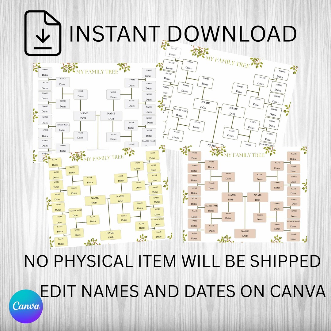 Custom Family Tree Template 5 Generation, Ancestry Chart, Printable for ...