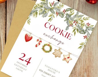 Convite para Troca de Biscoitos de Natal, Festa de Confeitaria de Fim de Ano (Download Digital)