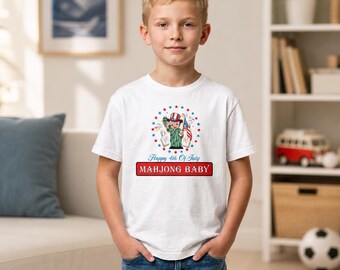 Camiseta infantil de Mahjong para bebés y jóvenes del 4 de julio / Camiseta patriótica de Mahjong para niños / Camiseta adorable del Día de la Independencia