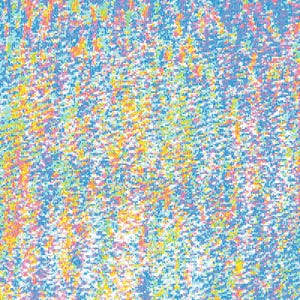 May include: Abstract digital art print with a pixelated design. The artwork features a blend of colours, including blue, yellow, pink, and white, creating a textured, patterned effect. The overall aesthetic is modern and vibrant.