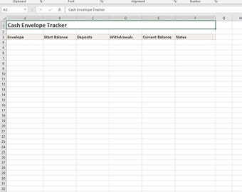 Excel Cash Envelope Tracker