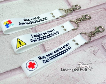 Emergency contact number keyring, ICE children's contact number bag tag, medical condition, personalised