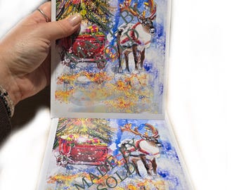 Reindeer Christmas Art Print – Limited Edition A5 Festive Home Decor