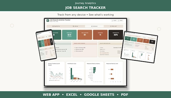 Job Search Tracker | Web App + Excel + Google Sheets  | Unemployment activity log