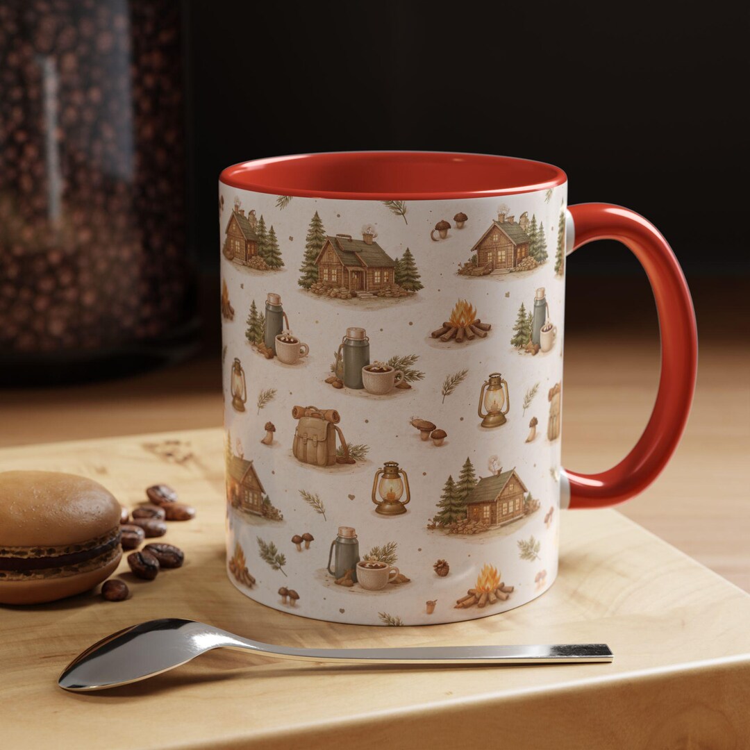Nordic Cabin Mug Forest Camping Pattern Scandinavian Cozy Coffee Cup ...