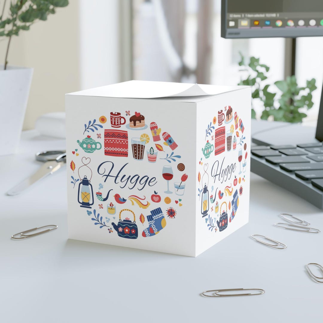 Hygge Illustration Note Cube | Cozy Scandinavian Icons, Tea, Lantern ...