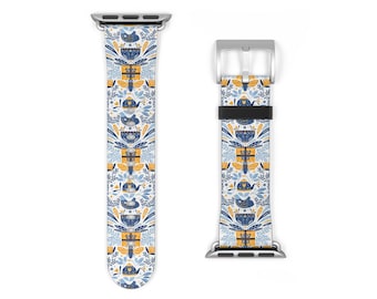 Blue Yellow  Nordic Floral Pattern Watch Band | Apple Watch Strap