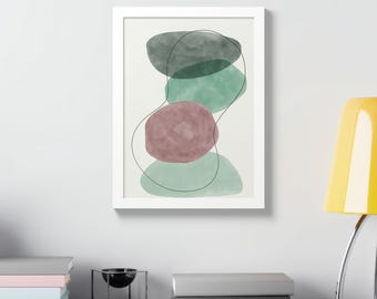 Nordic Abstract Hygge Watercolor Shapes Framed Poster | Minimal Modern Wall Art