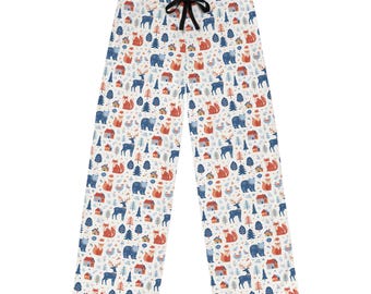 Scandinavian Woodland Animals Pajama Pants | Moose Fox Bear Print