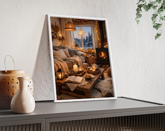 Cozy Hygge Nordic Peace Rest Happiness Poster with Wooden Frame