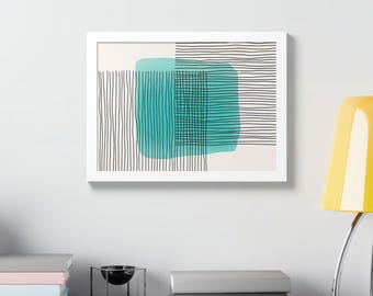 Teal Abstract Lines Framed Poster | Modern Minimalist Wall Art