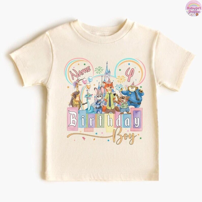 Personalized Name Age Zootopia 2 Birthday Shirt, Disneyland Judy Hopps Nick Wilde Gary De'Snake Birthday Present Gift, Disneyland Family Tee immagine 3