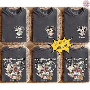 Camiseta personalizada de Mickey y sus amigos de Disneyworld, camiseta familiar con nombre personalizado 2026, vacaciones familiares en Disneyland, camiseta retro de viaje a Disneyworld imagen 1