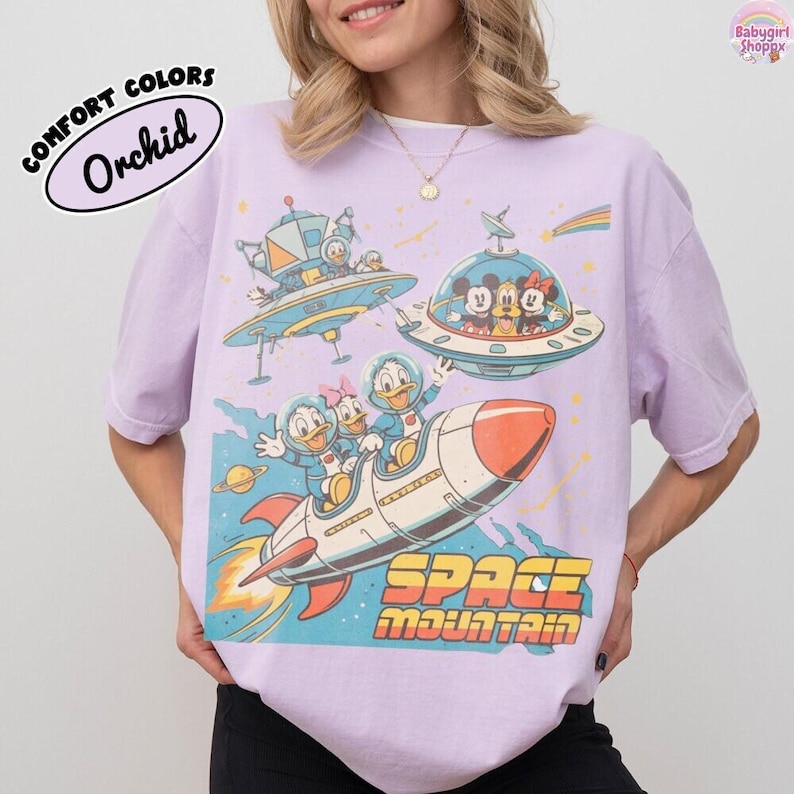 Vintage 90s Space Mountain Mickey And Friends Shirts, Tomorrowland Magic Kingdom Tee, WDW Disneyland Family Vacation Trip, DisneyWorld Gift image 4