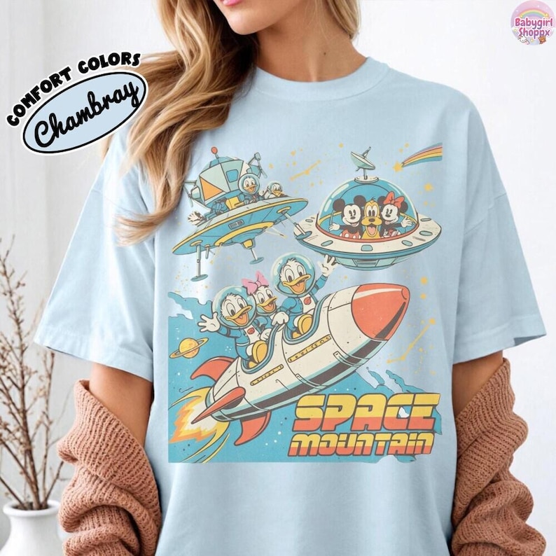 Vintage 90s Space Mountain Mickey And Friends Shirts, Tomorrowland Magic Kingdom Tee, WDW Disneyland Family Vacation Trip, DisneyWorld Gift image 6