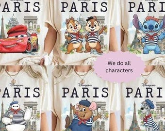 All Characters Disneyland Paris Comfort Color T-shirt, Mickey & Friends Princess Paris Tee, Chip N Dale Stitch Pooh Disneyland Tee