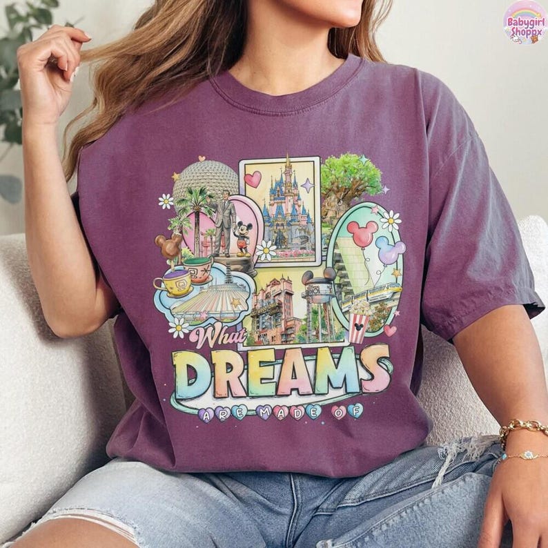 Walt Disneyworld and Mickey What Dreams Are Made Of T-Shirt, Magic Kingdom Castle Spaceship Earth Tee image 3