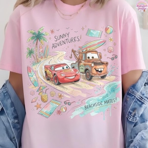 Lightning McQueen Beach Shirt, DisneyCars Summer Tee, Mater Beachside Mates Shirt, Pixar Cars Vacation Shirt, Sunny Adventures Tee immagine 5
