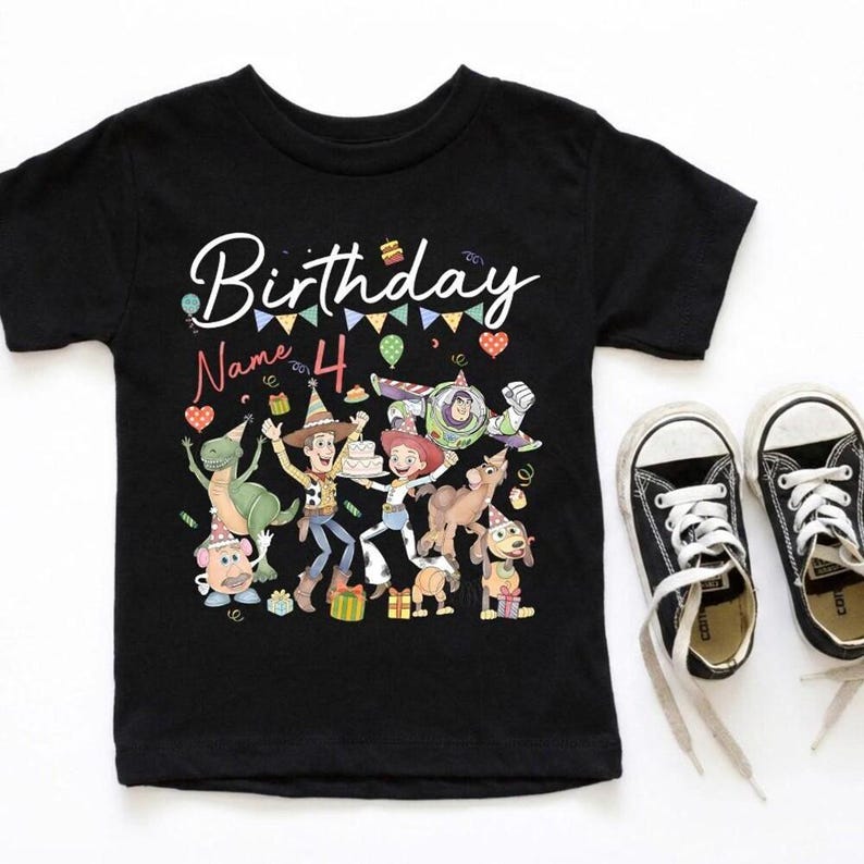 Personalized Toy Story Birthday Shirt with Name Age, Custom Buzz Woody Jessie Tee, Kids Toddler Disneyland Family Trip Gift image 6