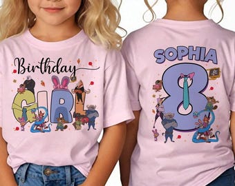 Personalized Zootopia Birthday Girl Shirt, Custom Name & Age Tee, Family Matching Birthday T-Shirt or Sweatshirt