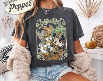 Retro Comfort Colors Minnie Daisy Animal Kingdom Shirt, Coquette Tree of Life Leopard Balloon Shirt,Disneyworld Family Matching Vacation Tee