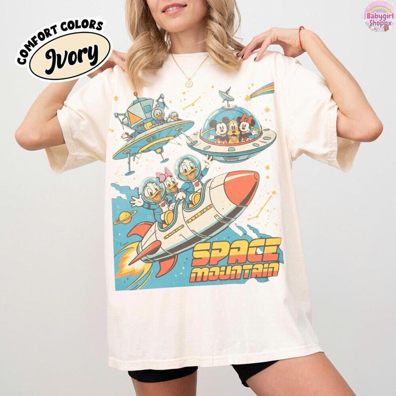 Vintage 90s Space Mountain Mickey And Friends Shirts, Tomorrowland Magic Kingdom Tee, WDW Disneyland Family Vacation Trip, DisneyWorld Gift image 2