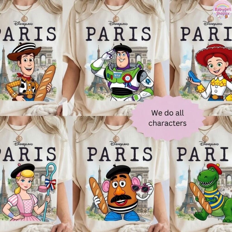 All Characters Disneyland Paris Comfort Color T-shirt, Toy Story Paris Tee, Woody Buzz Lightyear Jessie Disneyland Tee, Disneyland Paris Tee afbeelding 1