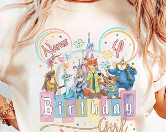 Personalized Name Age Zootopia 2 Birthday Shirt, Disneyland Judy Hopps Nick Wilde Gary De'Snake Birthday Present Gift, Disneyland Family Tee