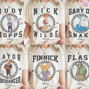 Zootopia Checkerboard Shirt, Zootopia Mickey Balloons Tee, Judy Hopps Nick Gary Nibbles Bogo Shirt, Disneyland Family Matching Tee image 1