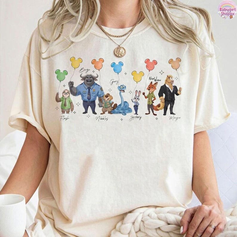 Disneyland Zootopia 2 Signatures Shirt Judy Hopps Nick Gary Nibbles Bogo Shirt Zootopia Mickey Balloons Tee Disneyland Family Matching Shirt image 3