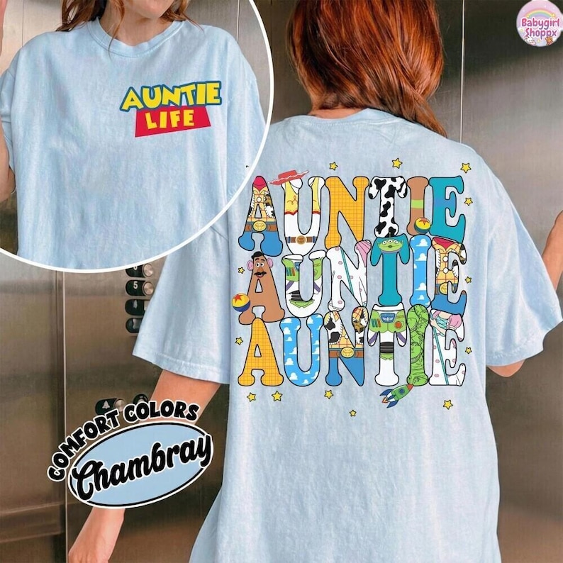 Camiseta de Toy Story de doble cara con colores cómodos para mamá y papá, camiseta divertida de Disneyland para tías, regalo para tía, regalo para tío, Jessie, Woody y Buzz imagen 5