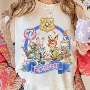 T-shirt personnalisé anniversaire Zootopie 2 personnages, chemise assortie Disneyland famille, chemise Flash Zootropolis Judy Hopps Nick Gary Nibbles image 1