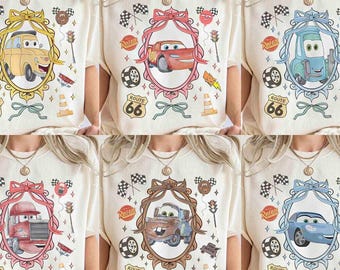 Watercolor Coquette Disney Cars shirt Lightning McQueen Mater Doc Hudson Sally Carrera Birthday Cars Family Shirt Disneyland Girl Trip Shirt