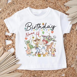 Personalized Toy Story Birthday Shirt with Name Age, Custom Buzz Woody Jessie Tee, Kids Toddler Disneyland Family Trip Gift image 4