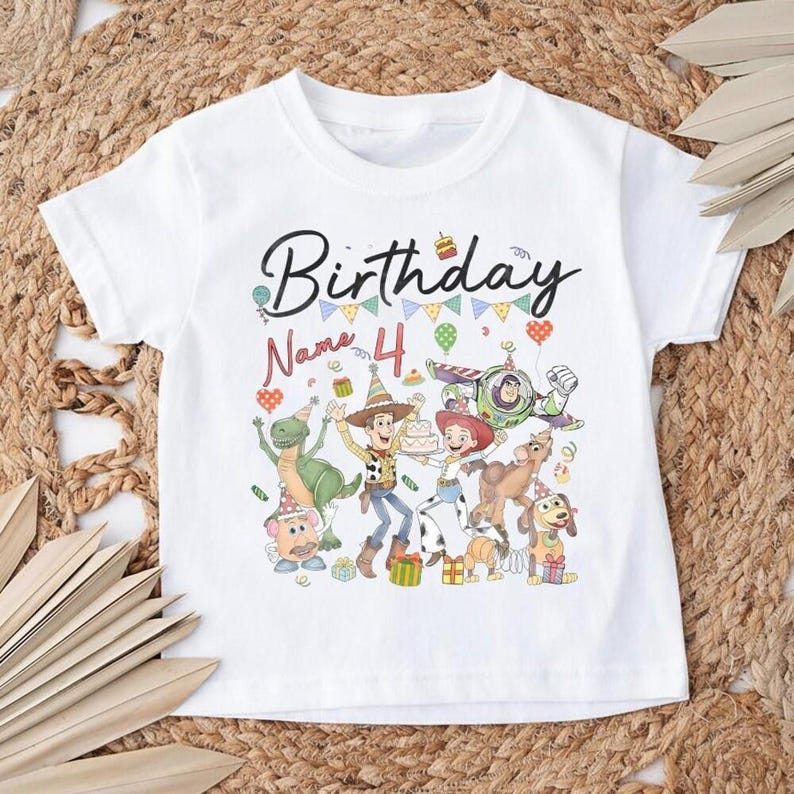 Personalized Toy Story Birthday Shirt with Name Age, Custom Buzz Woody Jessie Tee, Kids Toddler Disneyland Family Trip Gift image 4