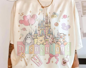 Retro Comfort Colors Disneyland Castle Shirt, Disney Girls Trip 2026 Shirts, Winnie The Pooh Tigger Piglet Eeyore Tee, Disney Vacation Top