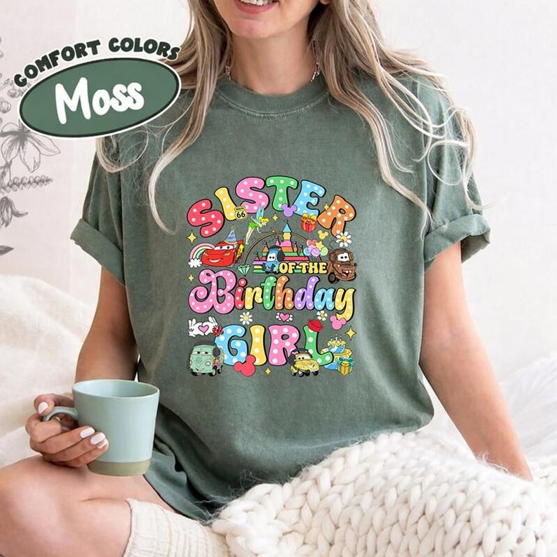 Personalized Name Pixar Cars Birthday T-Shirt, Custom Disney MC Queen Tow Mater Sally Birthday Present Gift, Disneyland Family Trip Shirt image 4