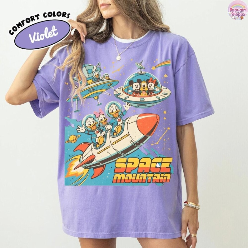 Vintage 90s Space Mountain Mickey And Friends Shirts, Tomorrowland Magic Kingdom Tee, WDW Disneyland Family Vacation Trip, DisneyWorld Gift image 7