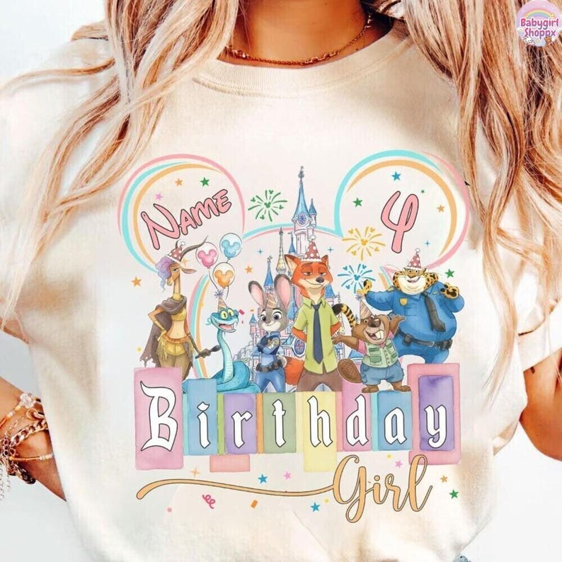 Personalized Name Age Zootopia 2 Birthday Shirt, Disneyland Wilde Gary De'Snake Judy Hopps Nick Birthday Present Gift, Disneyland Family Tee image 1