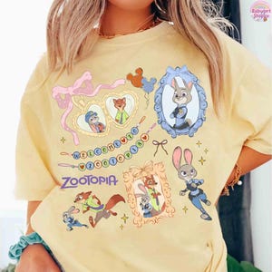 Coquette Bow Watercolor Zootopia Shirt, Judy Hopps Shirt, Nick Wilde Shirt, Retro Zootropolis Disney Tee, WDW Family 2026 Trip Tee image 4