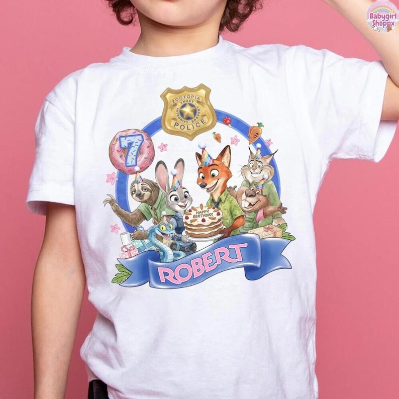T-shirt personnalisé anniversaire Zootopie 2 personnages, chemise assortie Disneyland famille, chemise Flash Zootropolis Judy Hopps Nick Gary Nibbles image 4