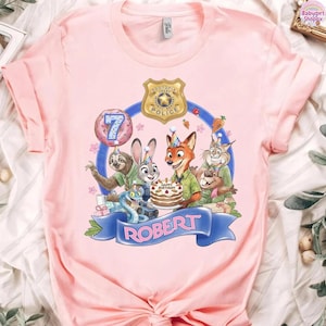 T-shirt personnalisé anniversaire Zootopie 2 personnages, chemise assortie Disneyland famille, chemise Flash Zootropolis Judy Hopps Nick Gary Nibbles image 2