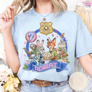 T-shirt personnalisé anniversaire Zootopie 2 personnages, chemise assortie Disneyland famille, chemise Flash Zootropolis Judy Hopps Nick Gary Nibbles image 3