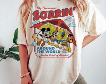 Camiseta vintage de Mickey y sus amigos "Soarin' Around the World", camiseta de Disney Ride Epcot Center, Donald, Pluto y Goofy, atuendo para un viaje a Disneyland.