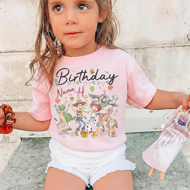 Personalized Toy Story Birthday Shirt with Name Age, Custom Buzz Woody Jessie Tee, Kids Toddler Disneyland Family Trip Gift image 5