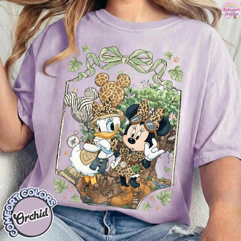 Retro Comfort Colors Minnie Daisy Animal Kingdom Shirt, Coquette Tree of Life Leopard Balloon Shirt,Disneyworld Family Matching Vacation Tee Bild 4